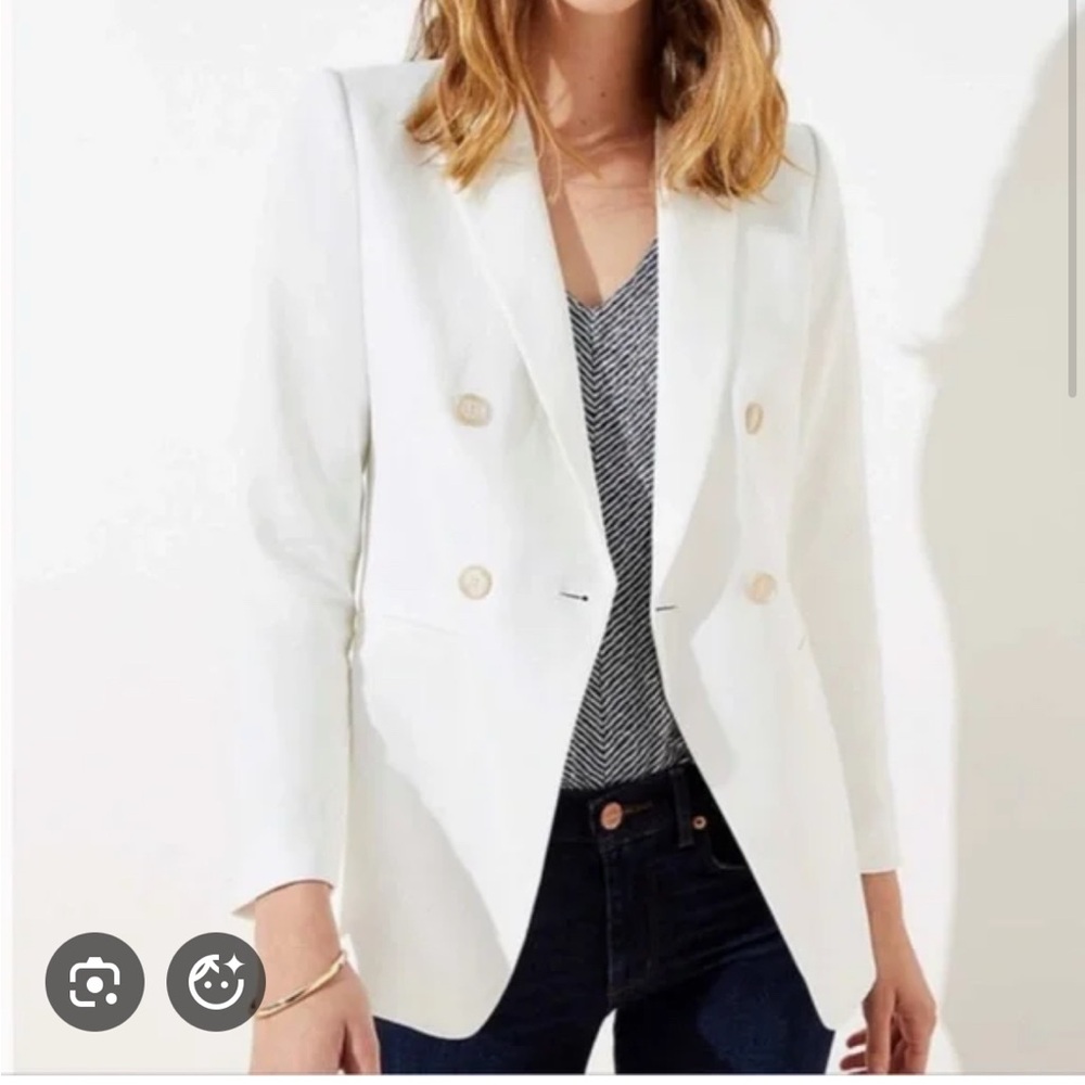 Loft- Double-Breasted Women's Blazer- Size 6P, white